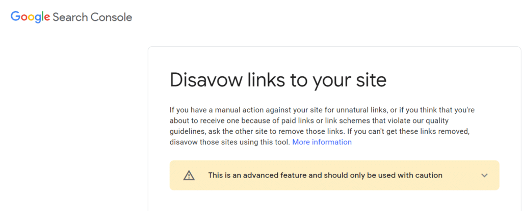 Google Search Console's option to submit a disavow file.