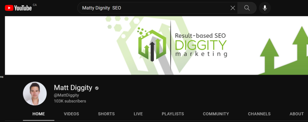Matt Diggnity - YouTube Channel for SEO