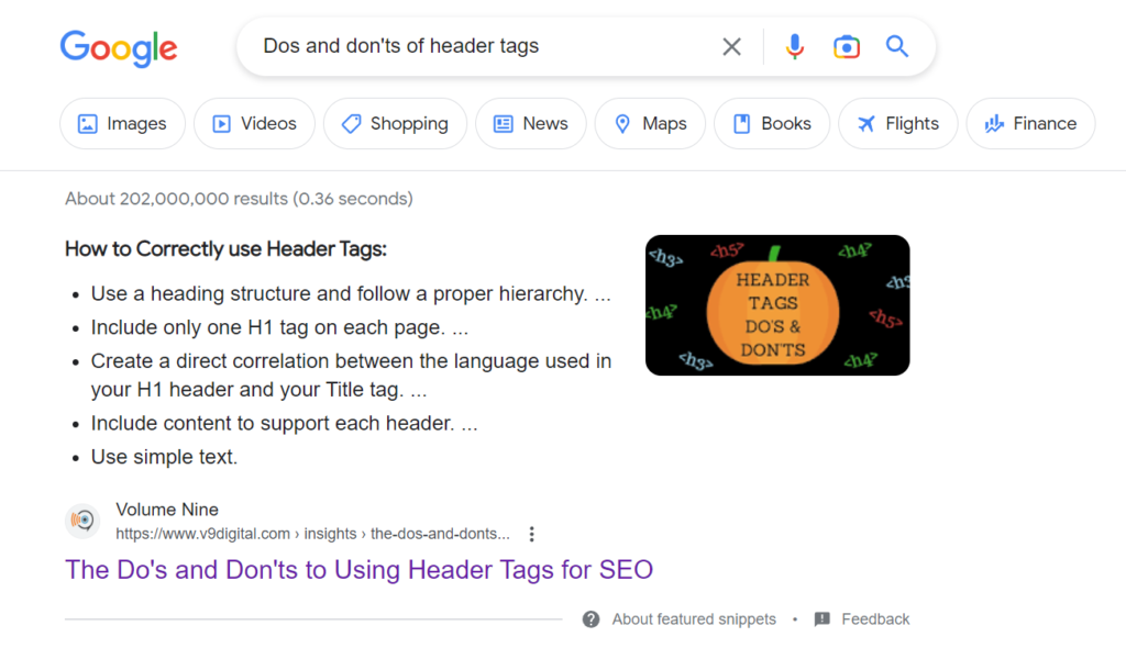Header tags in SEO